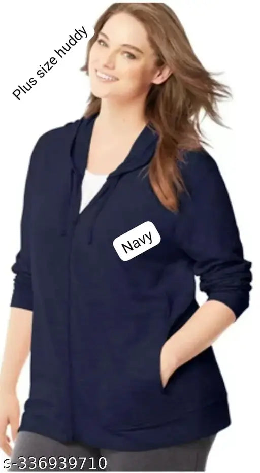 XXL fleece plus size warm zipper huddy for women - solid pattern, ideal for cold weather