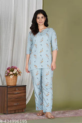 AYUSH TEXTILES Women's Printed Rayon Night Suit Set - Indian fashion, soft, trendy, long-lasting nightwear