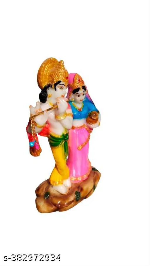 Marble Krishna Idol (10cm x 15cm), Indian Radha Krishna statue with flute, symbolizing harmony and stability at home and office