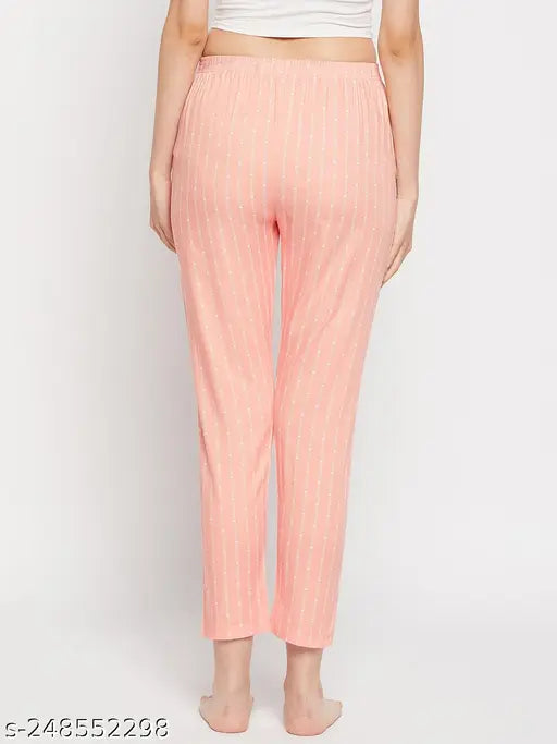 Peach printed rayon cotton maxi pyjama for women, straight cut, India origin
