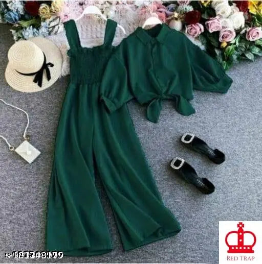Trendy sleeveless crepe jumpsuit for women in solid color, Indian-made fashion piece on mannequin