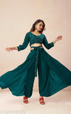 Stylized Georgette crop top & palazzo set, embellished with thread embroidery & sequins - Women's Indian fashion