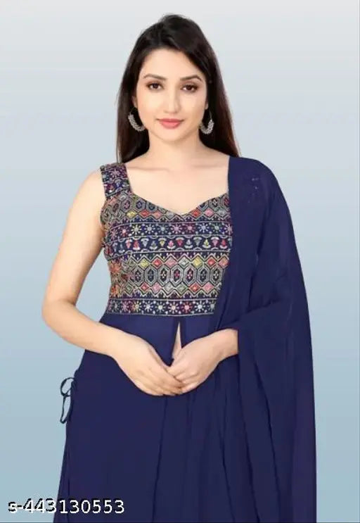 Embroidered work kurta with palazzos dupatta, sleeveless, traditional party wear, summer, wedding