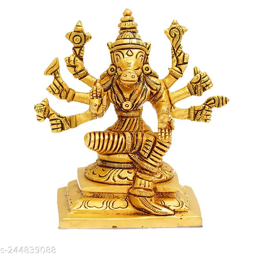 Brass 8-handed Varahi Amman statue, gold color, 7cm high, Indian god idol