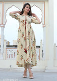 Premium rayon flared Aline kurta, printed pattern, three-quarter sleeves. Women & girls' clothing from India