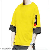 Solids cotton blend, trendy casual round neck t-shirt for men, three-quarter sleeves, printed in India