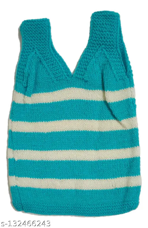 Hand knitted wool sleeveless sweaters for baby girls, self-design net pattern, 2 pieces - Indian made