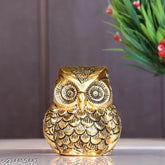 Metal owl table showpiece for home, office, and gifting purpose - luck and happiness symbol - size LBH 9x8.5x9 cm from India
