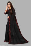 Black georgette sequins saree, glamorous evening wear with separate velvet blouse and embroidered net blouse piece, Indian traditional attire for free size