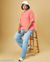Oversized polycotton t-shirt for women and plus size, solid color, half sleeves. Loose fit tee available in 8 colors from S to 6XL originating from India