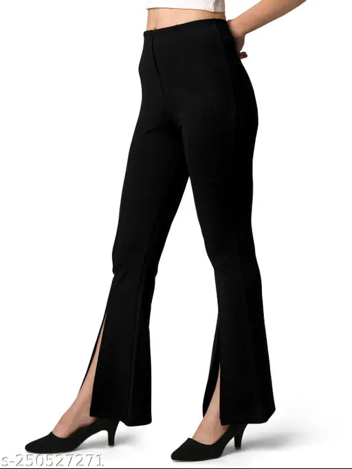 Mehrang cotton blend bell bottom trousers, solid color, high waist with bow tie design, breathable & durable for daily wear