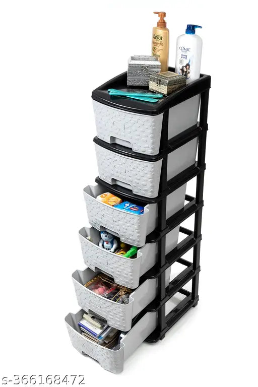 Grey plastic 6xL storage unit for kids clothes, toys, books, and sarees