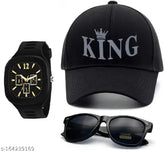 Black silicon strap analog watch combo and black printed net baseball cap with polarized lenses for men and boys - India