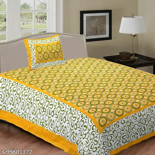 Trendy single bed cotton flat sheets set, Jaipuri pattern, 180 thread count, ideal for summer, adult use