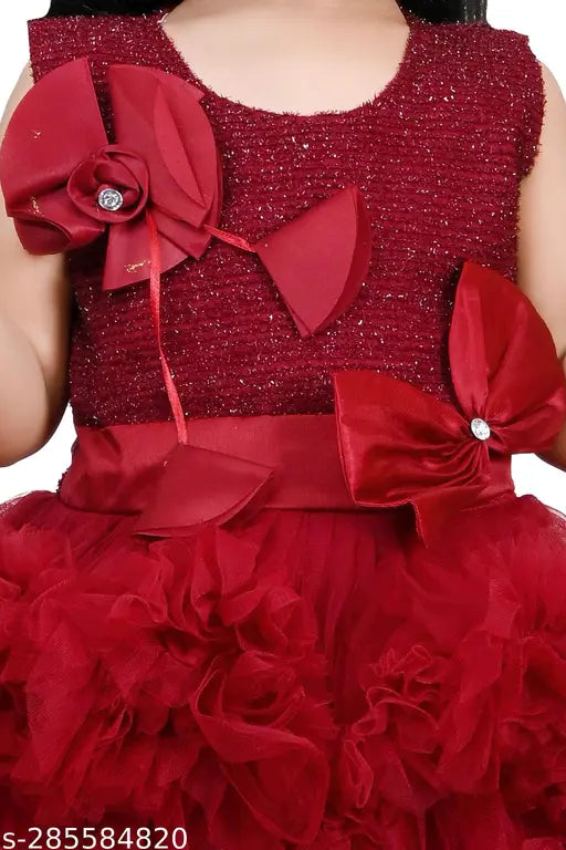 Maroon net sleeveless frock dress for 2-3 year old girls, self-design, trending from India
