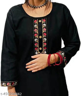 Woolen three-quarter sleeve kurti for women, solid design in warm wool, hand-embroidered Indian craftsmanship