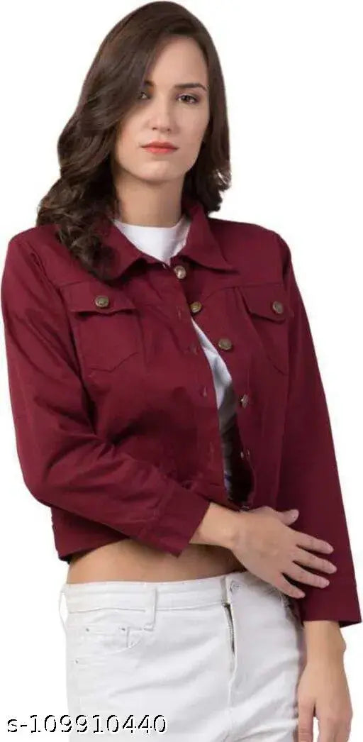 Maroon denim jacket, stylish and durable denim jacket in vibrant maroon color, perfect for casual wear, made in India