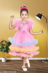 Elegant net princess dress for 1-2 years girls, colorblocked & comfortable children's wear, suitable for special occasions