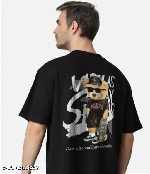 Stylish oversize cotton T-shirt, three-quarter sleeves with back print, men's size M-XXXL, India-made fashion wear