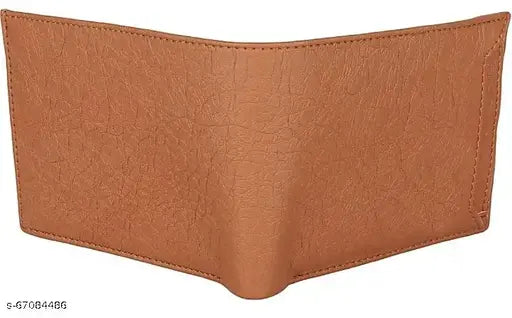 Tan PU leather men's wallet with 5 compartments, solid pattern, and photo sleeves. Durable, compact, and lightweight, perfect gift accessory for men