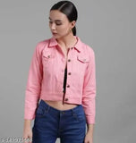 Denim tuile jacket pink, solid pattern for kids aged 8-13 years, long sleeves, India origin