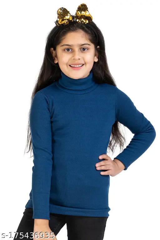 Indigo wool high neck, full sleeves sweater for girls, warm winter wear for kids aged 3-14 (size guide included), made in India