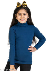 Indigo wool high neck, full sleeves sweater for girls, warm winter wear for kids aged 3-14 (size guide included), made in India