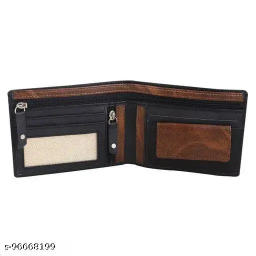 Black PU Fancy Craft Wallet, features 2 compartments & 5 card slots. Modern men's accessory, perfect gift
