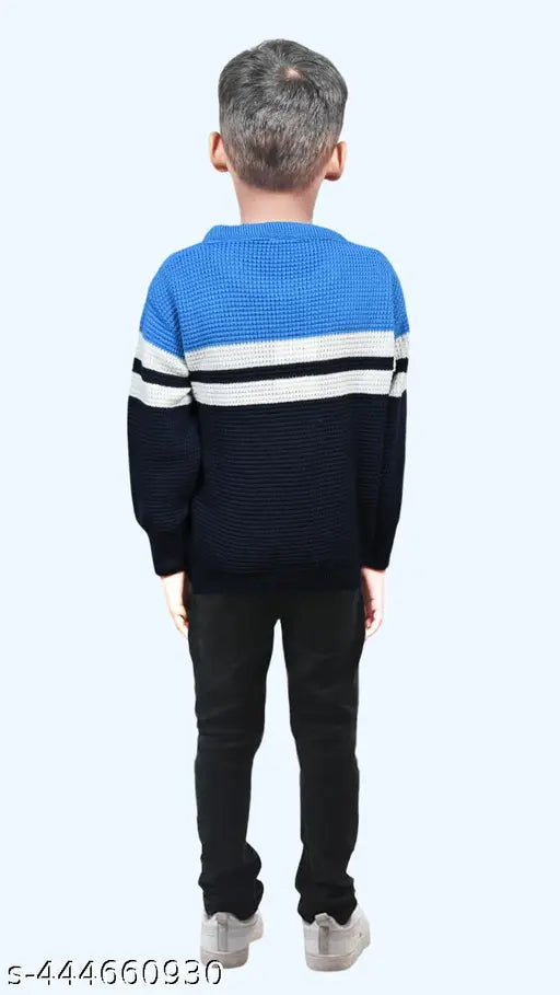 Natris striped round neck casual boys wool blend sweater in premium quality - colorblocked design, long sleeves