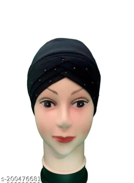 Black cotton canvas criss-cross head wrap, modern style Muslim under hijab cap - India origin