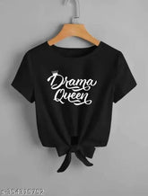 Black knot printed crop top for women, lycra, short sleeves, drama queen design