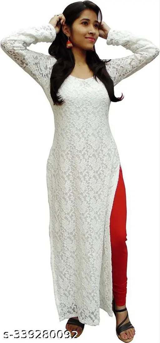 Net Chikankari long-sleeved straight kurti, rayon, fashionable party wear, embroidered sequence design