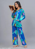 Viscose rayon night suit set for women, printed pattern, short sleeves, multiple sizes available