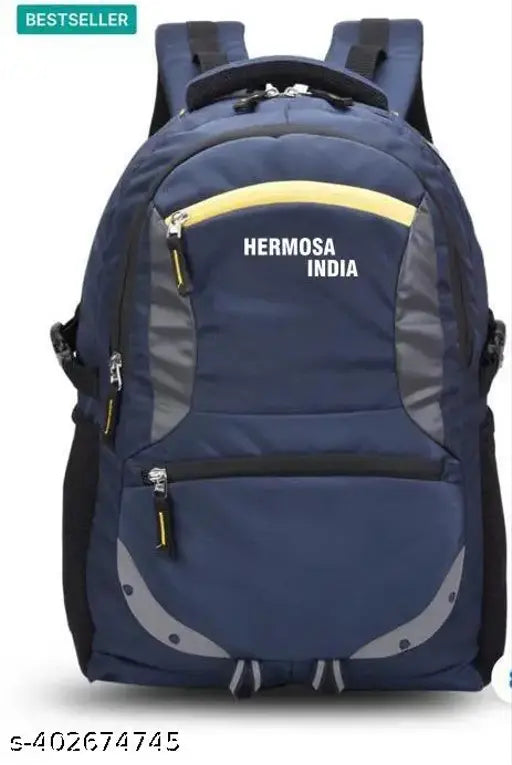 Navy blue polyester laptop backpack with rain cover and reflective strip, spacious and lightweight for adults, ideal for bike riders at night