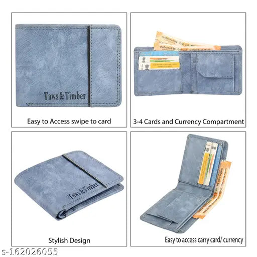 Green Faux Leather Men's Bi-Fold Wallet, 2 compartments, textured pattern, ideal for travel or everyday use