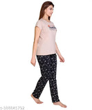 SALTLAKE printed cotton nightwear set for women and girls, featuring a t-shirt top and pyjama bottoms, short sleeves, soft, fine quality cotton fabric, made in India