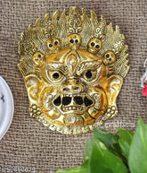 Golden oxide metal Mahakal Face Mask - Negative energy remover Nazar Battu Evil Eye Protector, 6 inches long for Feng Shui home decor