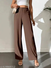 Brown women's jumpsuit with visible zipper, cropped top, and flared legs