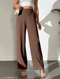Brown viscose rayon women's trouser solid pattern, ideal for casual wear, size S