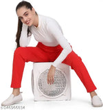 Red cotton blend solid pyjamas for women, free size on model