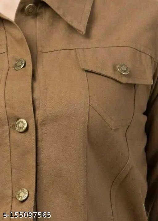 Brown denim, full sleeves women's jacket by Soul Essence - perfect for parties and events