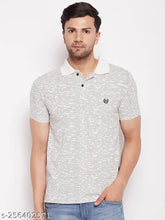 White striped cotton polo t-shirt for men, half sleeves, made in India