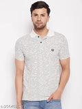 White striped cotton polo t-shirt for men, half sleeves, made in India