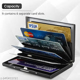 Stainless steel travel wallet, RFID blocking credit card holder for men & women. Solid design, 5 compartments, 10cm x 8cm size. Safe, secure, perfect for travel or crowded places