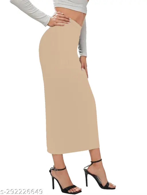 Casual polyester blend high waist elastic band skirts with side slits (solid net, approx. 32.5" inches), stylish pack of 2 for women's sizes 28-36