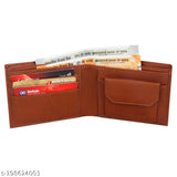 Fancy brown faux leather bi-fold men's wallet, slim design for daily use. Solid pattern, 3 card slots, 2 currency compartments, ideal gift for men