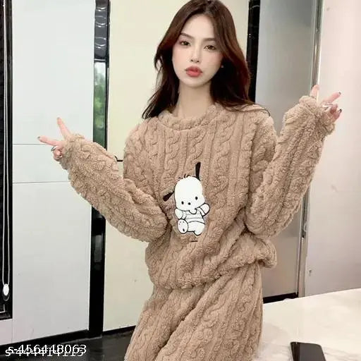 Winter wool jumpsuit set, self-designed net pattern, BALIKA Creation women's top & bottom set, long sleeves, sizes M, L, XL