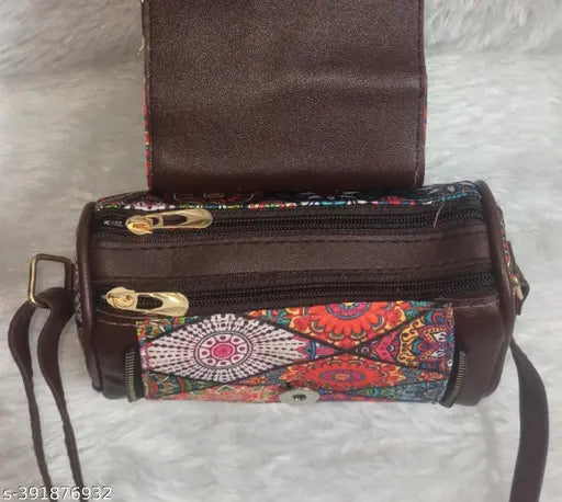 Silk Patola small sling bag, elegant casual design with 3 compartments, India-made, printed net pattern