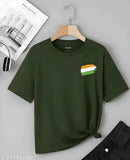 Army green polyester short sleeve t-shirt with printed design, size 26 inch length
