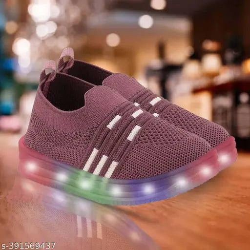 Red synthetic LED light shoes for kids, onion-red color, casual walking & running design - ideal for boys and girls aged 18 months to 5 years